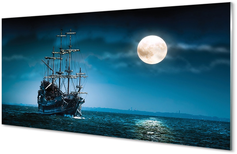 Tulup.pl Szklany Panel Morze statek miasto księżyc 100x50cm