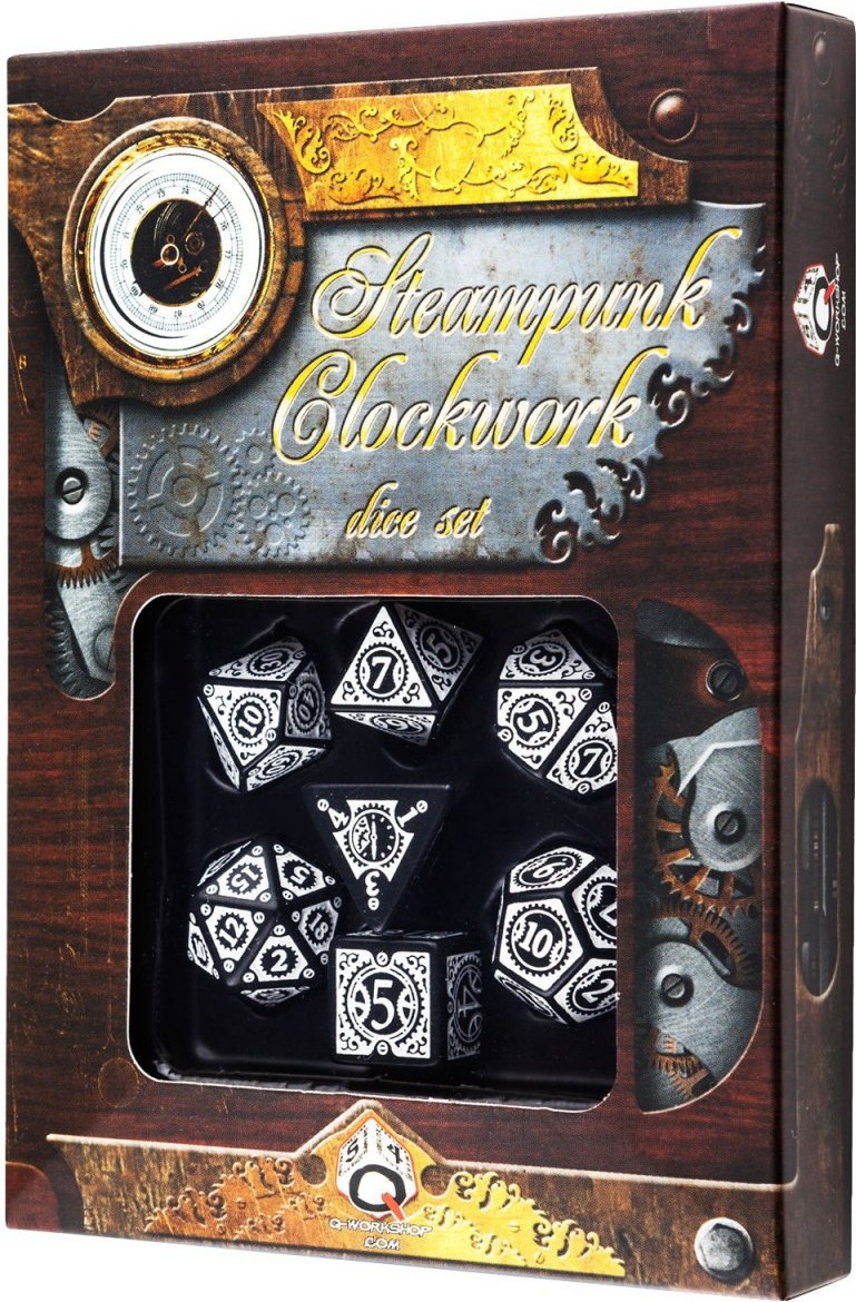 Q-Workshop Komplet kości Steampunk Clockwork - czarno-biały 5907699492886