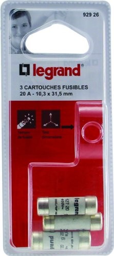 Legrand LEG92926 bezpieczniki kasetowe 20 A 10,3 x 31,5 mm zestaw 3 szt LEG92926