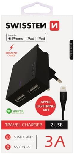 Swissten Karta sieciowa Smart IC CE 2x USB 3 A power czarny + kabel USB do transmisji danych 22046000 Raty 10x0%! Do 24.11.2019