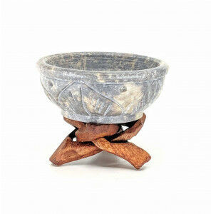 Song Of India Kadzielnica Miseczka kamienna do spalania żywicy zapachowej i stożków na drewnianym stojaku rozmiar 6 5 x 4 cm Song of India