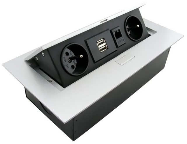 FK Technics Listwa zasilająca 2x230V/2xUSB/1xRJ45