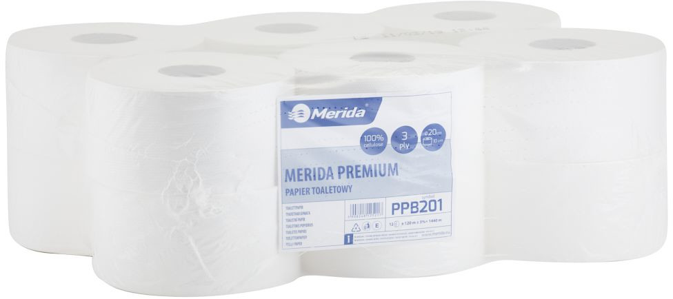 Merida Papier toaletowy Premium 12 szt 3 warstwy 120 m średnica 20 cm biały celuloza