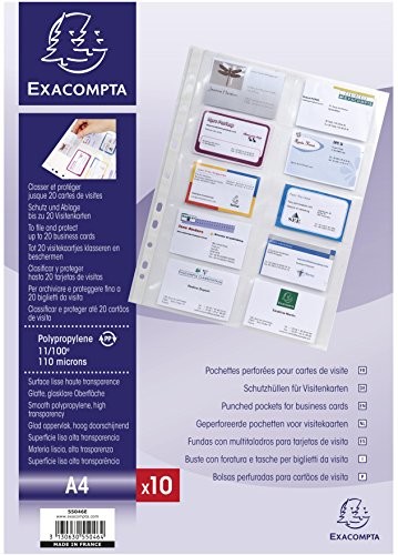 Exacompta 55046e obudowy ochronne (gładkiego wysokiej jakości, PP 110, 10 przegródek na wizytówki, DIN A4) 10er Pack 55046E