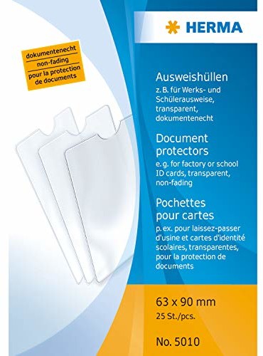 Herma 5010 etui na identyfikator, etui ochronne na identyfikator (63 x 90 mm, przezroczyste), nadaje się do legitymacji warsztatowej i legitymacji uczniów, 25 koszulek na karty 5010