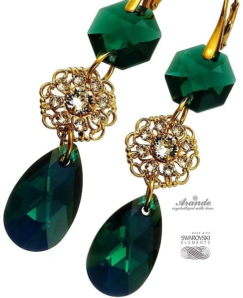 Swarovski PIĘKNE KOLCZYKI EMERALD FEEL GOLD