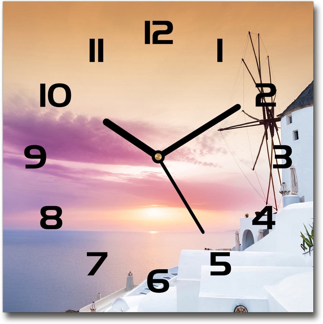Zegar szklany kwadratowy Santorini Grecja