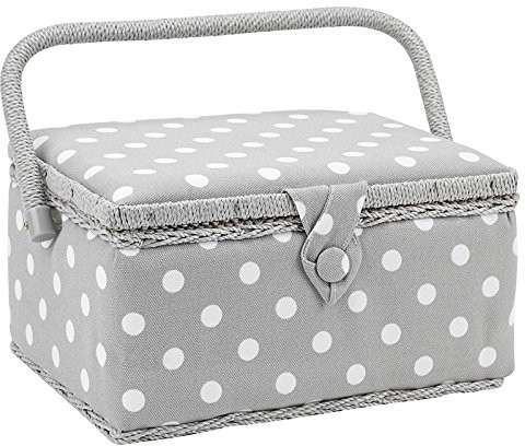 Hobby Gift Hobbygift szkatułka na przybory do szycia, mieszanka bawełny, kolor szary z białymi punktami, rozmiar: średni MRM\137