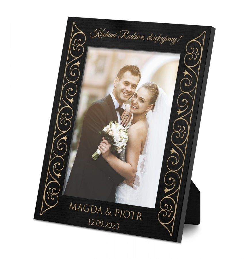 Murrano Ramka na zdjęcia czarna z grawerem dla rodziców jako podziękowanie śl RAMK-BK-011