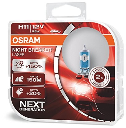 Osram OSRAM NIGHT BREAKER LASER H11 next Generation, 150% większa jasność, lampa halogenowa reflektor, 64211NL-HCB, 12 V PKW, Duo Box (2 lampy) 64211NL-HCB