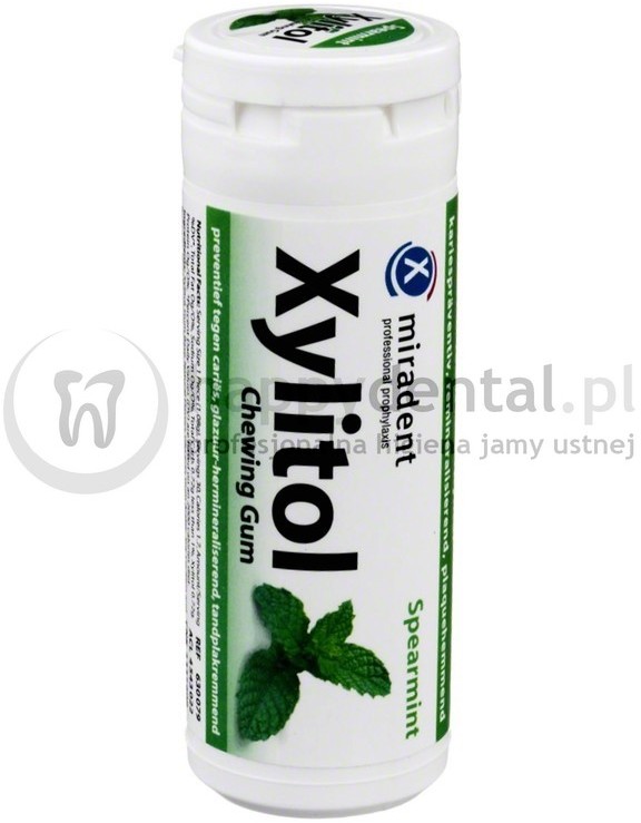 Miradent MIRADENT Xylitol Chewing Gum 30sztuk - guma do żucia z ksylitolem przeciw próchnicy (smak: Mięta Kędzierzawa - SPEARMINT)
