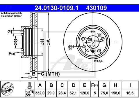 ATE TARCZA HAM 24.0130-0109.1 BMW X3 3.0SD 06-, X5 3.0I 00-, 4.4I 03-  24.0130-0109.1