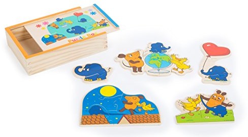 Small Foot Design 10813 puzzle Box z Puzzles przez cztery puzzle myszy od myszy i ich przyjaciół, z emocji puzzle-części z drewna i praktycznym pudełku, jako podróży do gry nadaje się do
