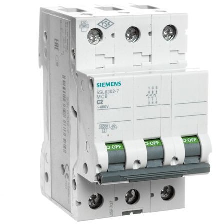 Siemens Wyłącznik nadprądowy 3P C 2A 6kA AC 5SL6302-7