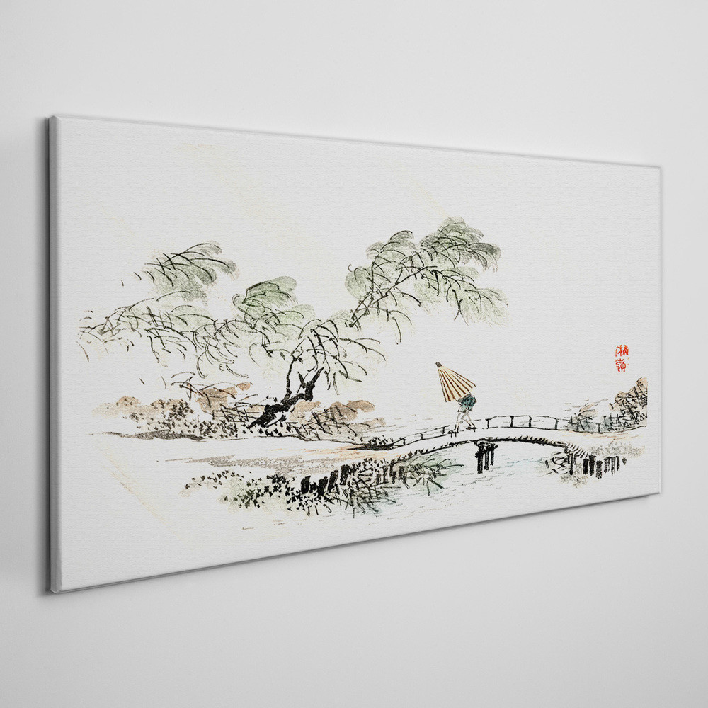 PL Coloray Obraz Canvas Rzeka Most Drzewa 140x70cm