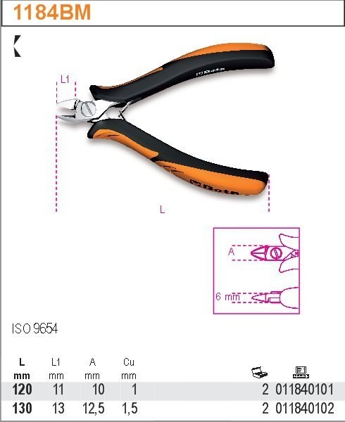 Beta SZCZYPCE TNĄCE BOCZNE DLA ELEKTRON.120MM 1186BM/1 (1184BM/1)