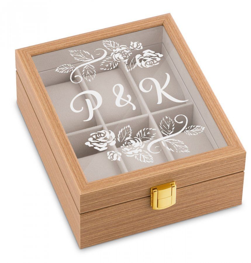 Murrano Szkatułka drewniana na 6 zegarków z grawerem inicjały dla pary na śl SZKT-JD2X3-022