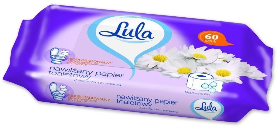 Lula LULA NAWILŻANY PAPIER TOALETOWY Z EKSTRAKTEM Z RUMIANKU 60SZTUK
