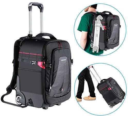 Neewer 2-W-1-krotnie Roll aparat plecak Trolley Hülle Anti-Schock odpinany, ukryte Pull Bar, wytrzymałe, wodoszczelne do aparatu, statyw, lampy błyskowej, obiektyw, laptopa do podróży powietrza (czarn 10090011