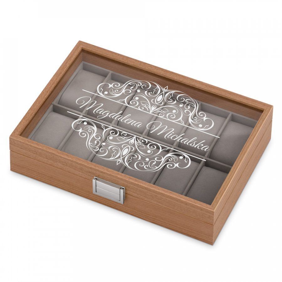 Murrano Drewniana Szkatułka Kuferek na Zegarki GRAWER Elegance SZKT-DR12-010