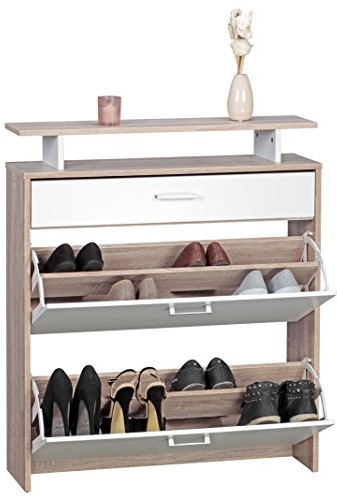 Wohnling szafka na buty MDF Sonoma dąb 80 cm szerokości regał na buty wzór na buty  komoda nowoczesny kredens stylowy półka na buty wąski korytarz mebel nie zajmuje dużo miejsca prostokątne szafka uch WL1.794