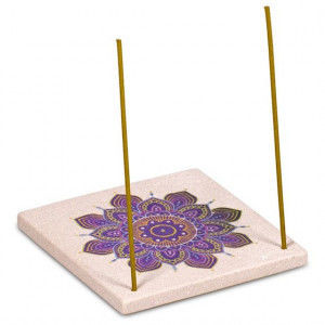 Uchwyt na kadzidło z jasnego piaskowca MANDALA - 10x10cm