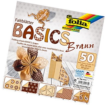 Bringmann Foliowe arkusze składane Basics 80 g/m2, 50 arkuszy sortowanych w 5 motywach, 20 x 20 cm, brązowy (466/2020)