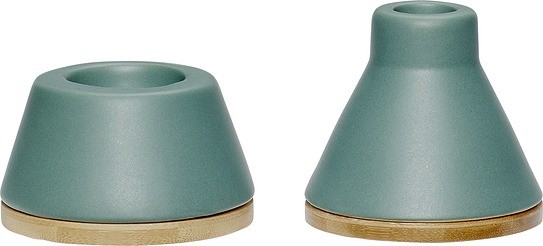 Hubsch Świecznik ciemna zieleń ceramiczny 2 szt. 860220