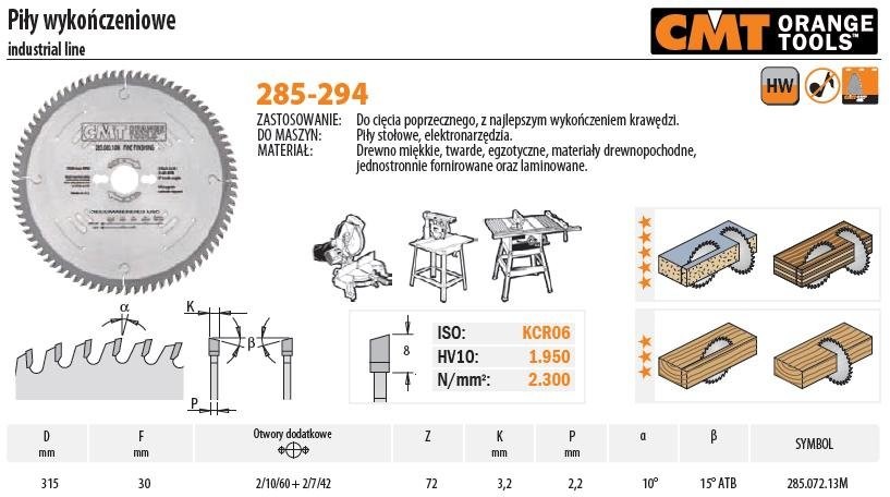 CMT Piła do cięcia poprzecznego 315x30x72