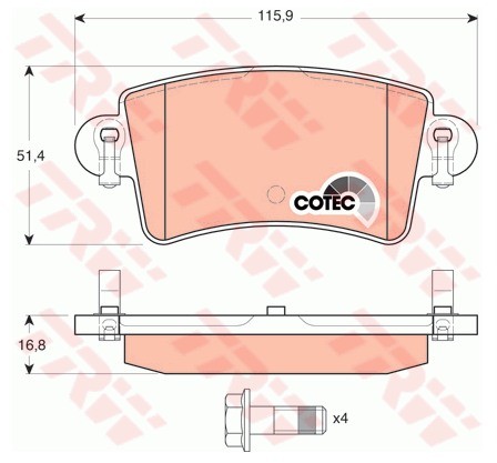 TRW Zestaw klocków hamulcowych, hamulce tarczowe GDB1470