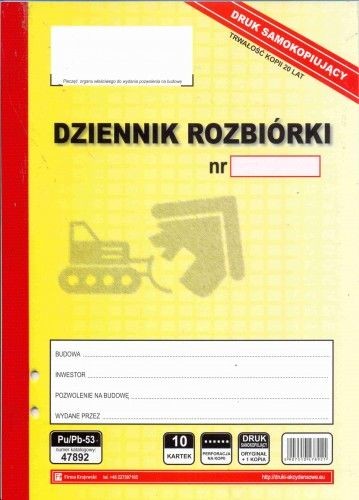 Firma krajewski Dziennik rozbiórki [Pu/Pb-53] Pu/Pb-53