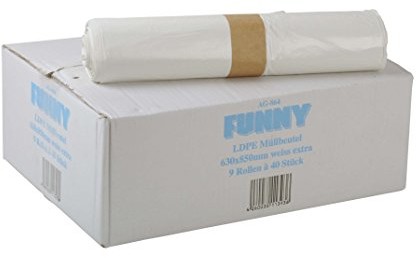 Funny HDPE worki na śmieci, 38.5 x 24.5 x 85 cm, biały, Extra Stark około 90 L, 1er Pack (1 X 360 sztuk) AG-864