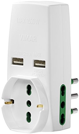 VIMAR VIMAR uniwersalny zasilacz sieciowy 0p00333.b, S17, 2P17/11, dwa USB, biały 0P00333.B