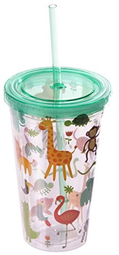 Puckator Dzieci Zoo słomki do picia kubek z pokrywką i zwierząt CUP05