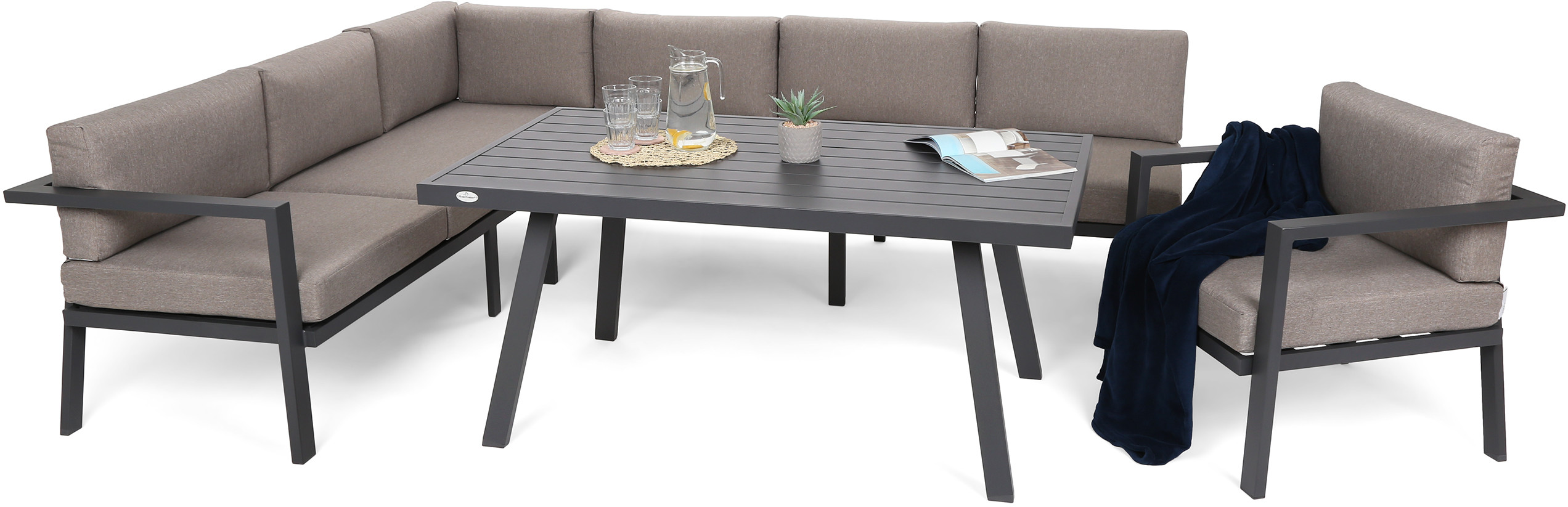 HOME & GARDEN Narożne meble ogrodowe aluminiowe Miami Grey / Taupe 489512