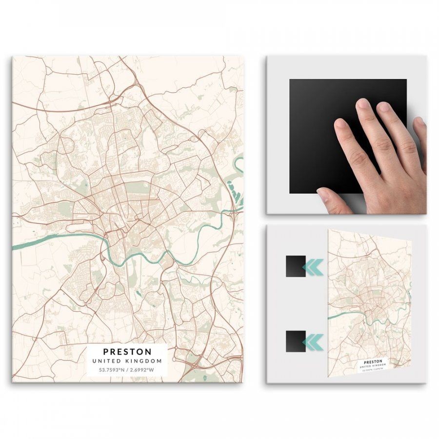 Pix4home Plakat metalowy Mapa Vintage Preston L POS-L-04413