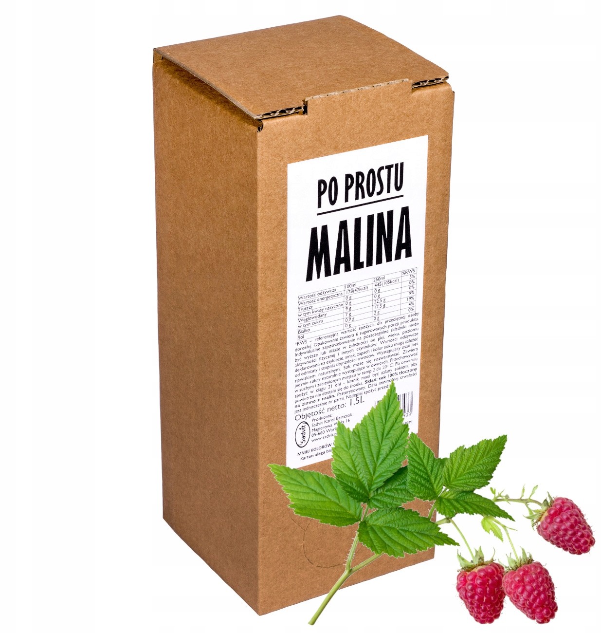 sok malina malinowy 100% sok z malin 1,5L