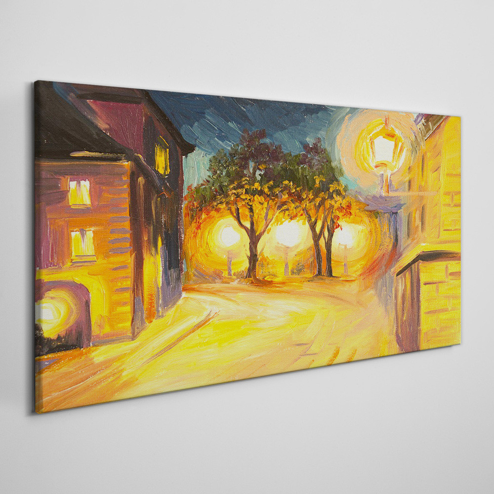 PL Coloray Obraz na Płótnie Miasto Lampy Noc Drzewa 120x60cm