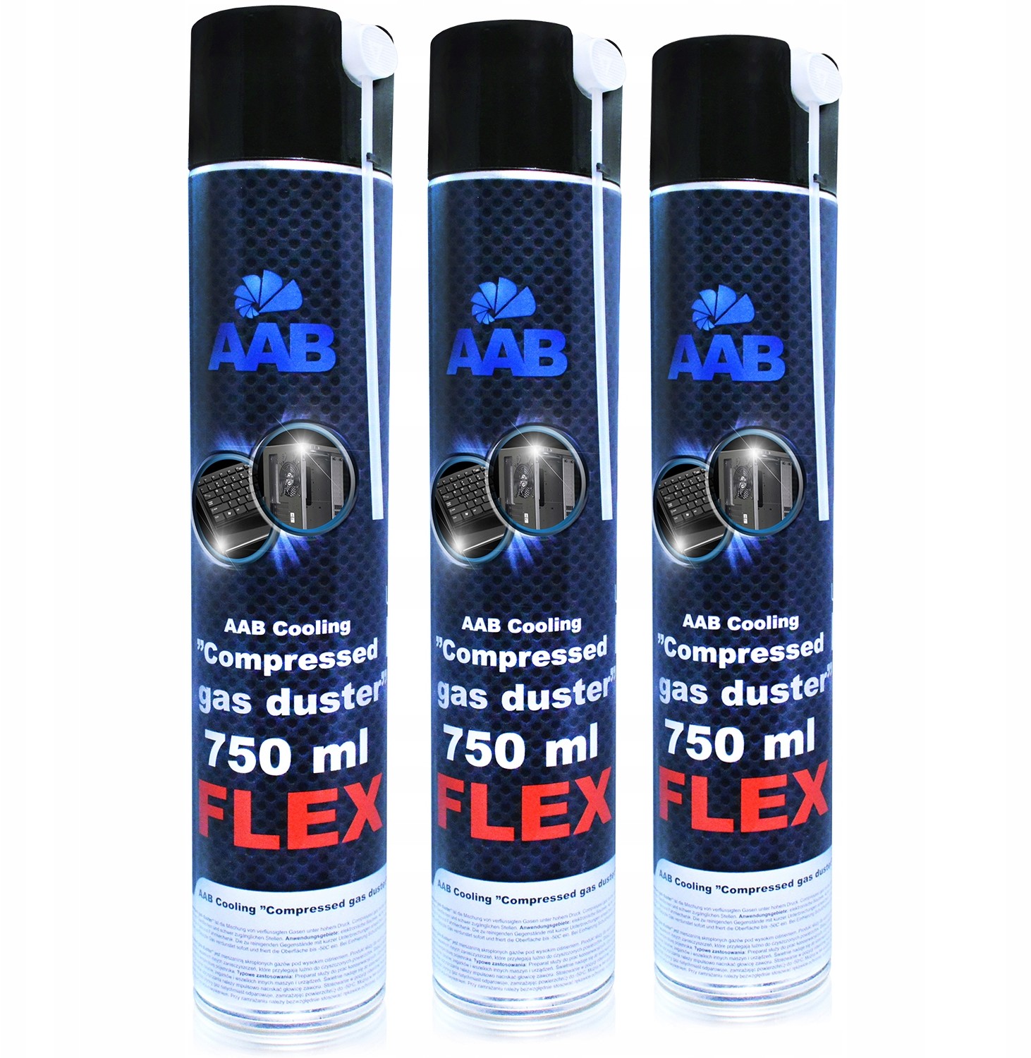 3x Aab Cooling Sprężone-powietrze 750ml RURKA-60cm