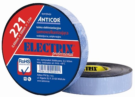 Anticor Taśma izolacyjna samowulkanizująca Electrix 221 19mm x 7,5mb grubość: 0,15mm 221 7,5M