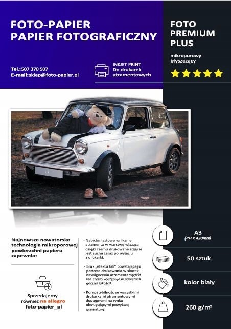 . Papier Fotograficzny Błyszczący A3 260 g/m2 50 ark