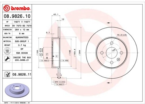 BREMBO Tarcza hamulcowa 08.9826.11