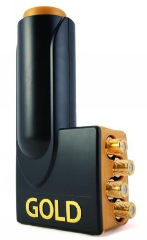 Microelectronic Micro Quad nowość przyłącza Gold Edition LNB (Premium Gold, Full HD, 3d Ready, 5 lata gwarancji) Czarny, Złoto 4250368413233