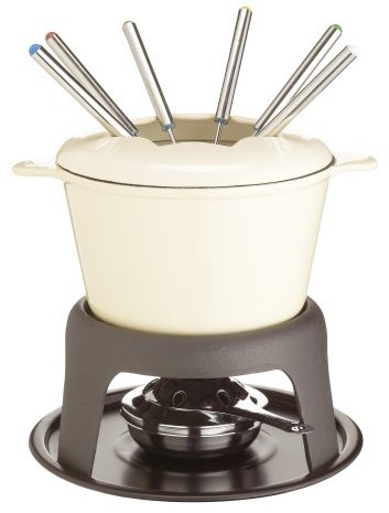 Kitchen Craft zestaw do fondue, żeliwny, emaliowany, 6 widelczyków, kolor kremowy KCFONDUEBEI