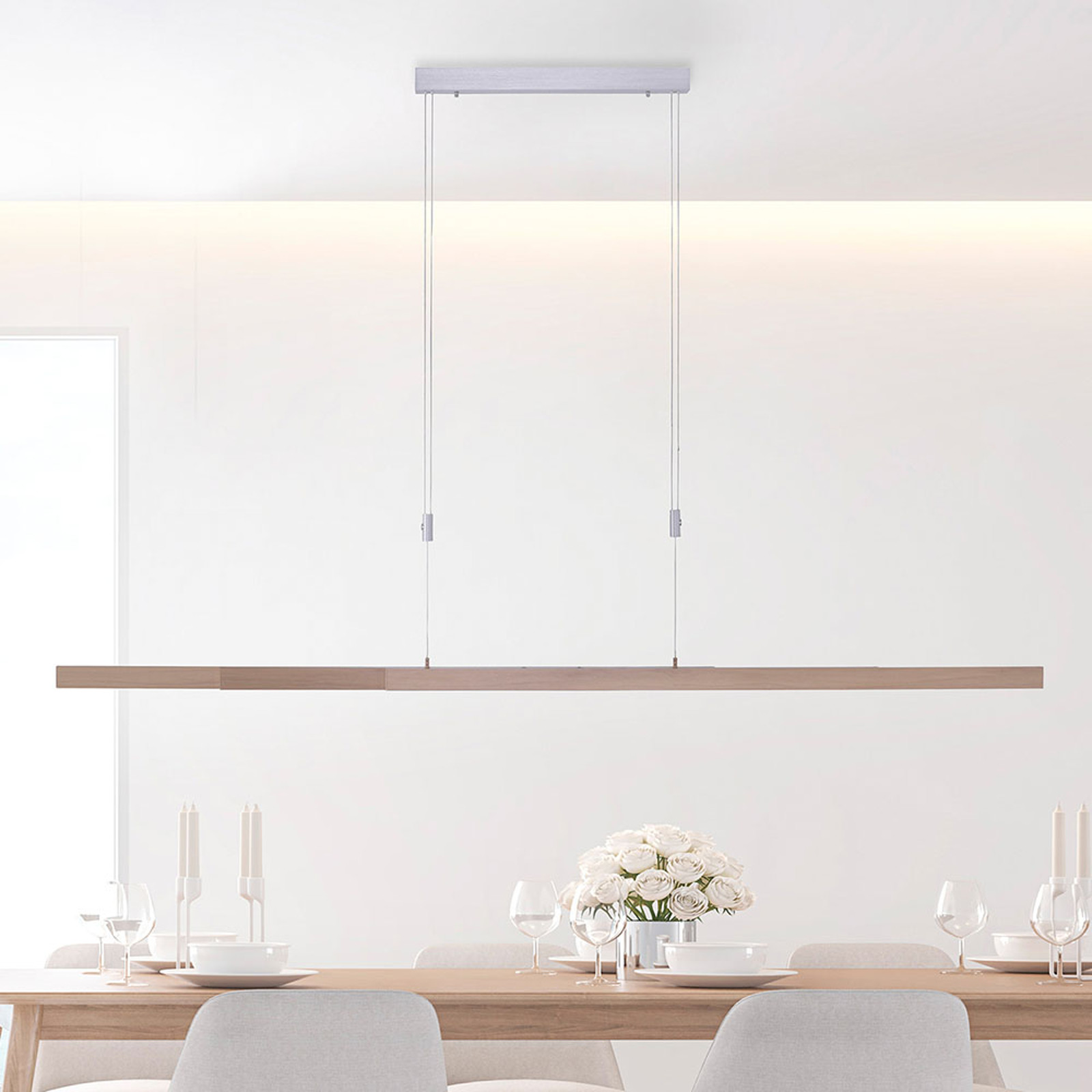 Paul Neuhaus Lampa wisząca LED Adriana, CCT, drewniany dekor