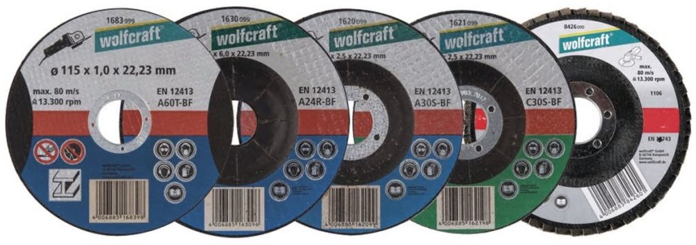 Wolfcraft 5-częściowy zestaw tarcz do szlifierki kątowej, 1663000 GmbH