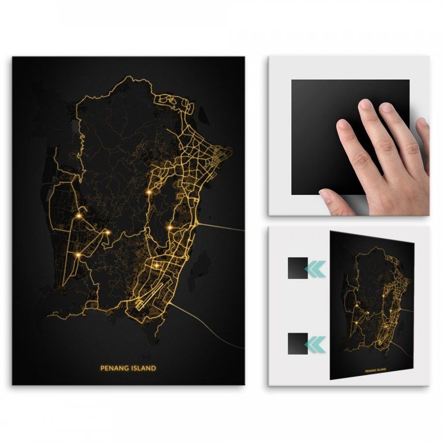 Pix4home Plakat metalowy Mapa City Lights Penang M POS-M-03792