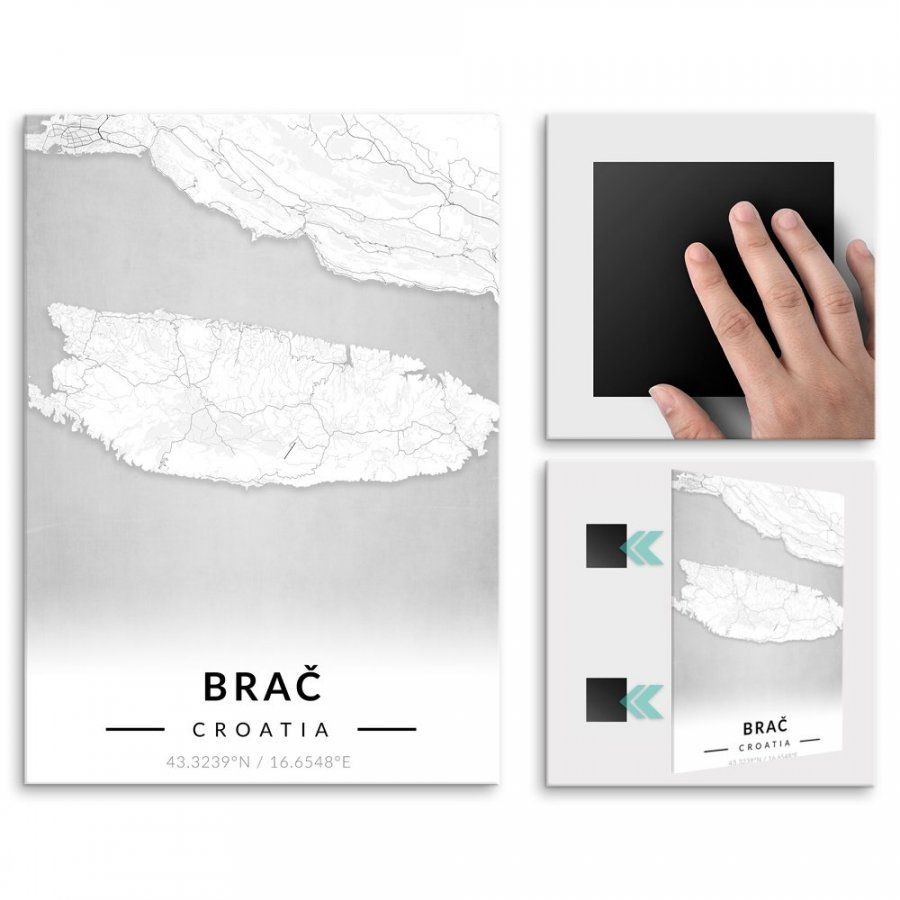 Pix4home Plakat metalowy Mapa B&W Brac L POS-L-03636