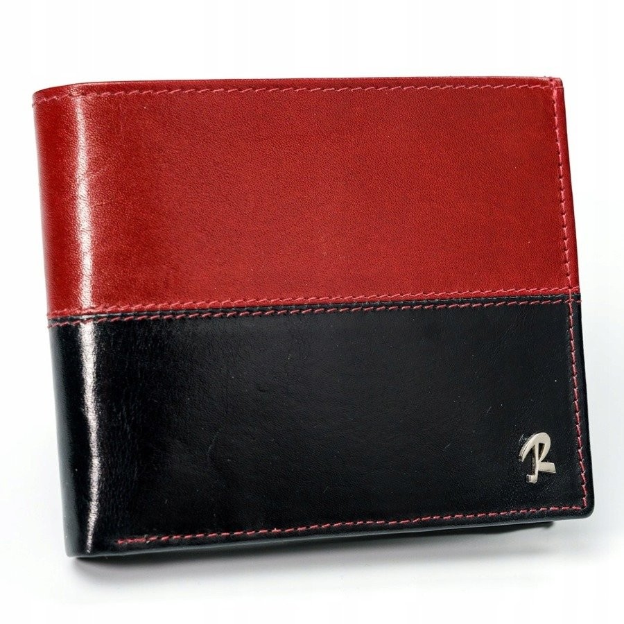 Rovicky Skórzany portfel męski poziomy ze skóry N01-VT2 BLACK-RED