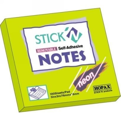 Hopax Notes samoprzylepny 76mm x 76mm zielony neonowy